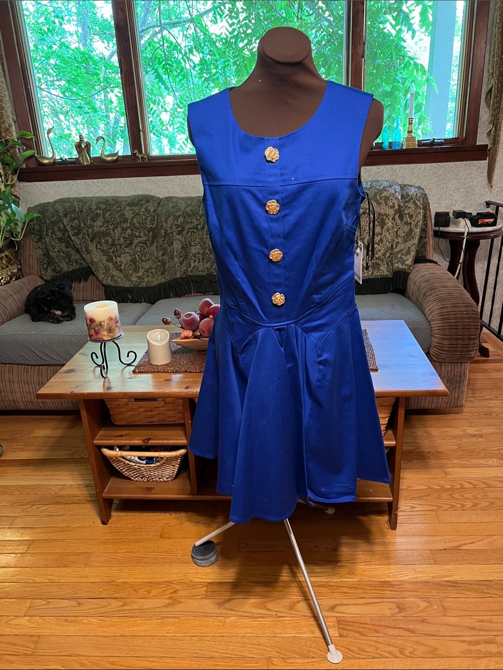 Kensie Cobalt Blue Sleeveless Button-Front Flared Mini Dress